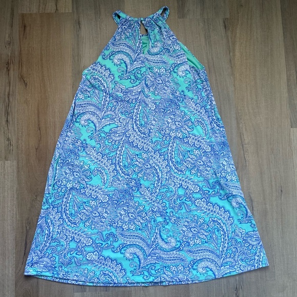 Cynthia Rowley Paisley Turquoise and Blue Whimsical Halter Women’s Dress - Picture 3 of 4